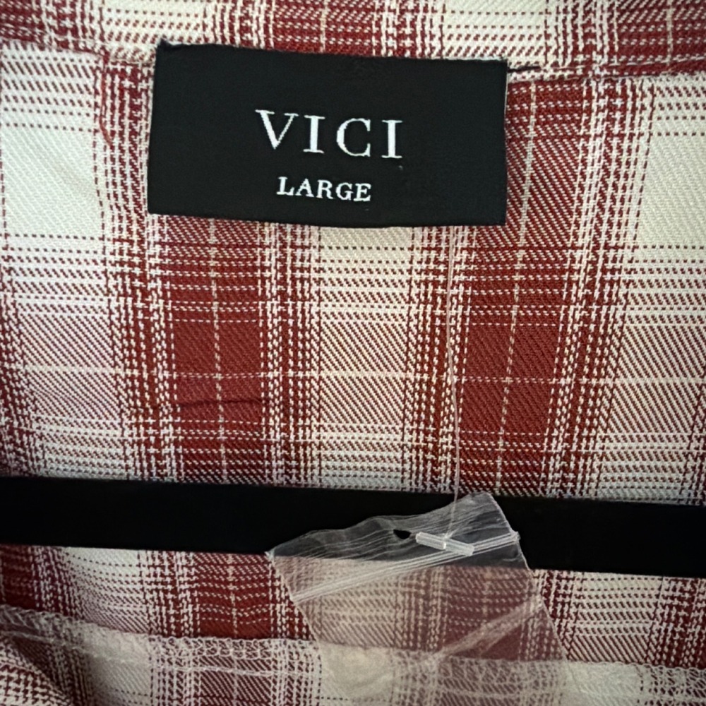 VICI Red White Plaid Front Tie Button Down Shirt Dress Mini Womens Large - Picture 8 of 13